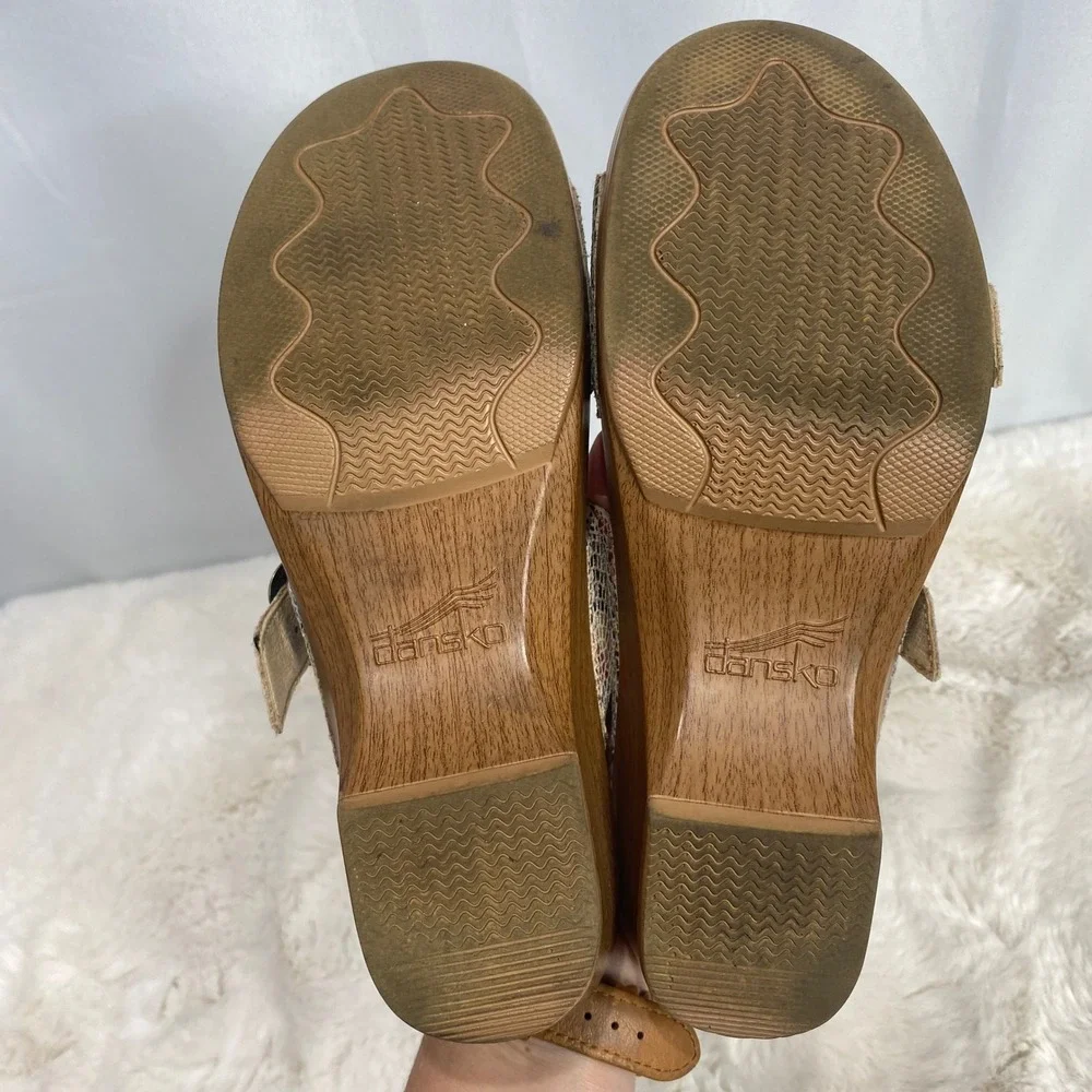 Dansko Womens Multi Color Mosaic Snake Print Leather Wedge Slide Sandals Size 38